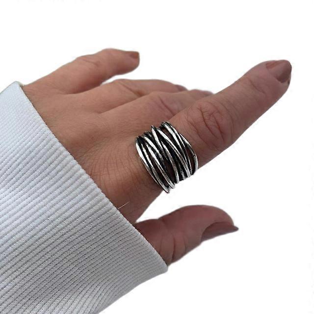 Chunky Silver Multi Layer Band Weaved Signet Ring