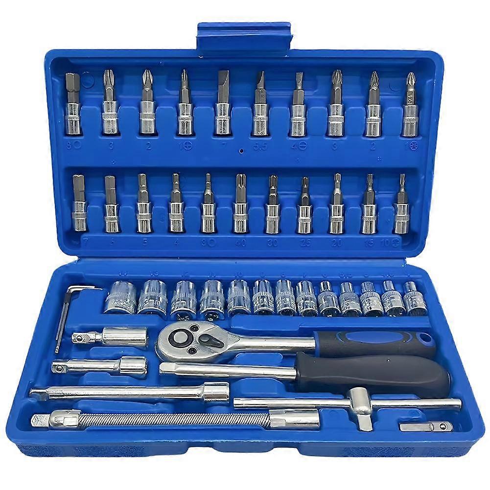 Galvanized Hand Tool Set Socket Wrench Ratchet Driver Bits Rust Resistant Blue