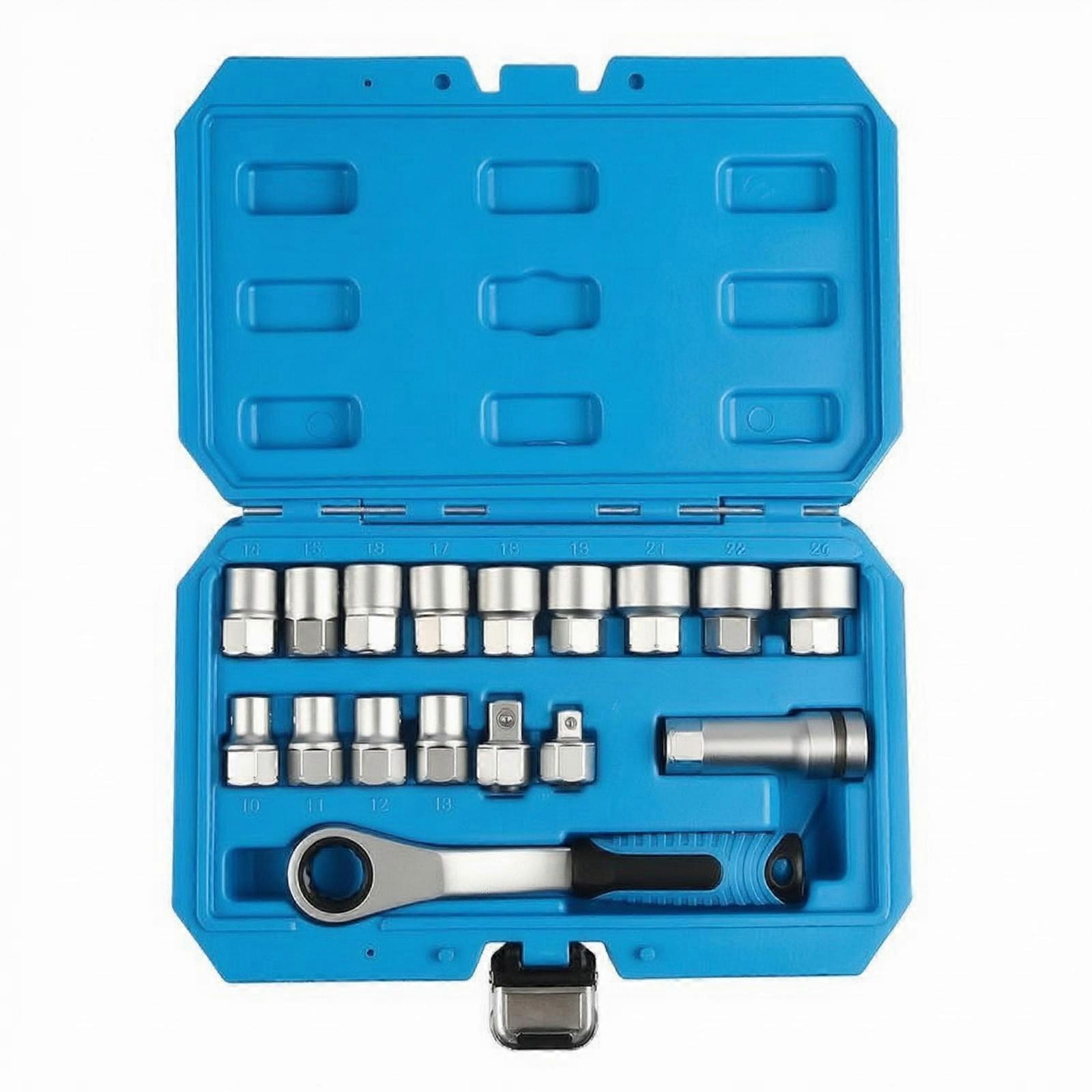 17 Pieces Through-Pass-Through Ratchet Socket Set Front Latch 12-Point Socket