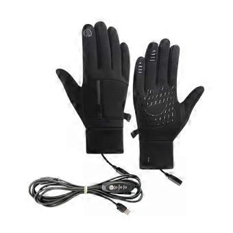 Winter Cycling Gloves with USB Heating Connection, Textured Palm and Fingers, and Zippered Pockets on Both Glove Backs  XL
