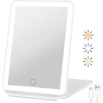 Rechargeable travel makeup mirror, portable makeup mirror with 3-color lighting, makeup mirror p
