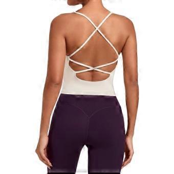 Seamless Quick-Dry Yoga Vest-Style Sports Top with Cross Strap Back Built-in Bra Cups Versatile Gym Workout Running Fitness Wear
