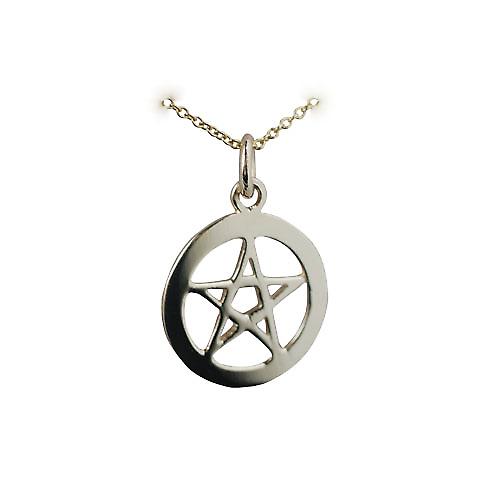 9ct Gold 19mm plain Pentangle in a circle Pendant with a cable Chain 20 inches