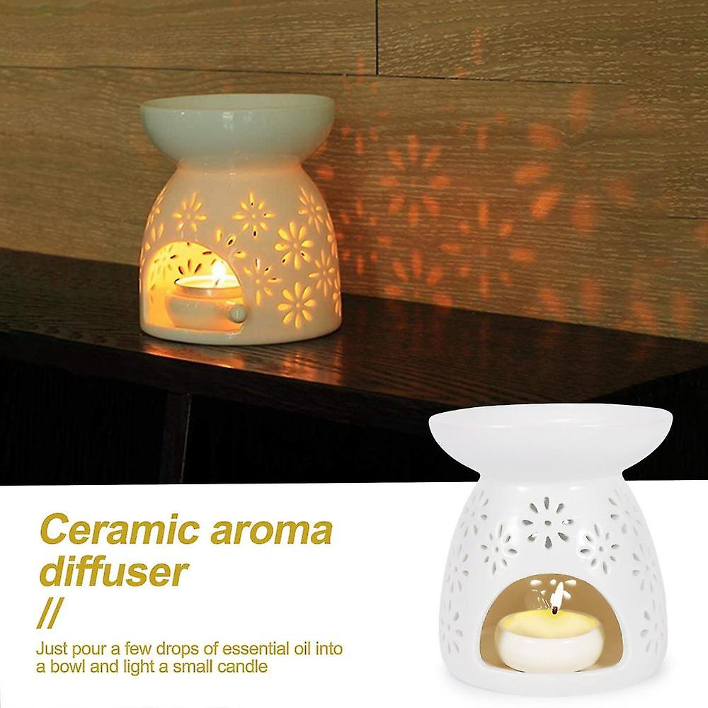 Ceramic Candle Holder Oil Burner, Essential Oil Diffuser Furnace White 2 - Pattern