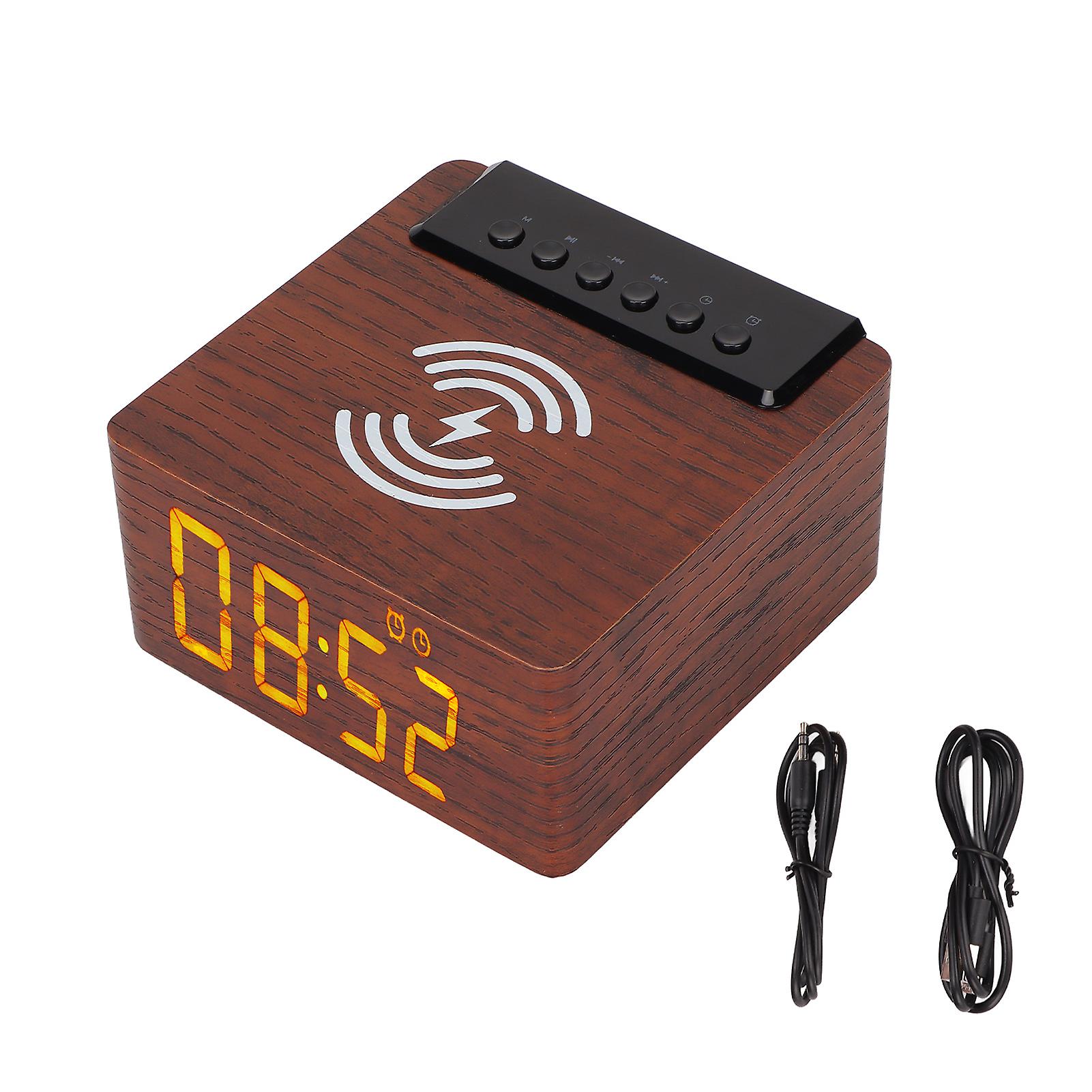 Wooden Alarm Clock Wireless Speaker Multifunction Speaker Supports Bluetooth Memory Card USB AUX FM