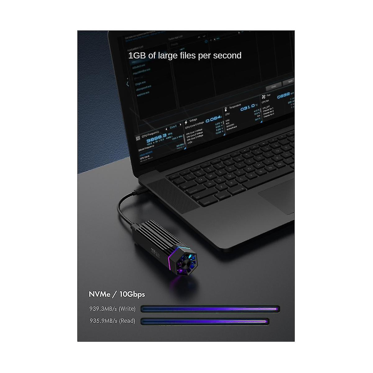 Rgb Ssd Enclosure M.2 Nvme Pci-e To Usb3.1 Gen2 Type-c Jms583 10gbps Ssd Case Radiator For 2280/2260/2242/2230 M.2 Ssd