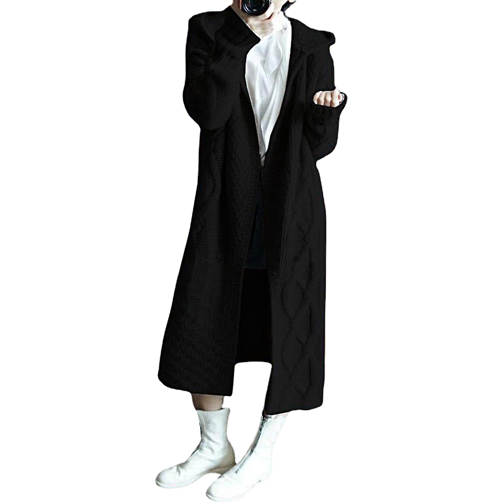 Women Knitted Cardigan Solid Color Twist Pattern Knitwear Autumn Winter Coldproof Long Jacket Coat Streetwear