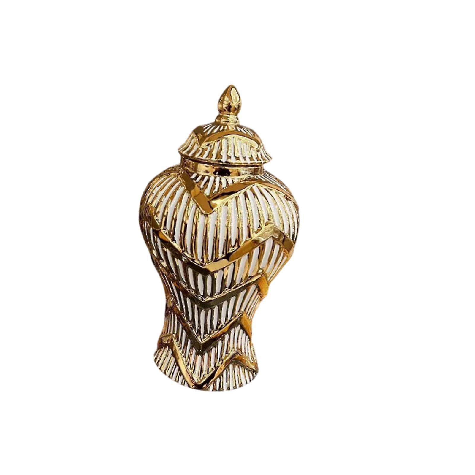 Ceramic Vase Ginger Jar with Golden Lines Temple Jar Fine Workmanship Modern 22x22x45cm