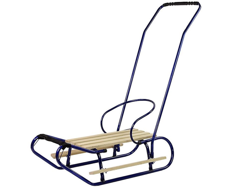 Wooden sleigh - with backrest and push bar - 83x38 cm - blue