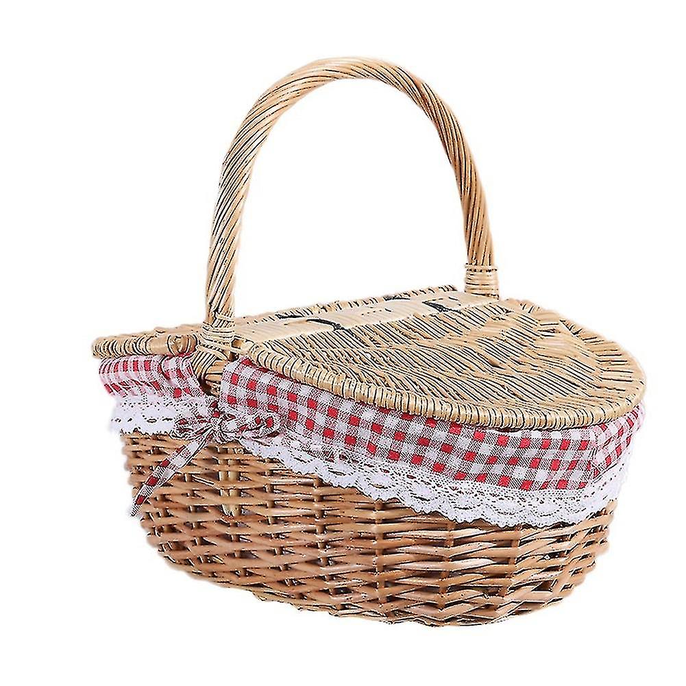Country Style Wicker Picnic Basket Hamper With Lid And Handle & Liners For Picnics, Parties And Bbq