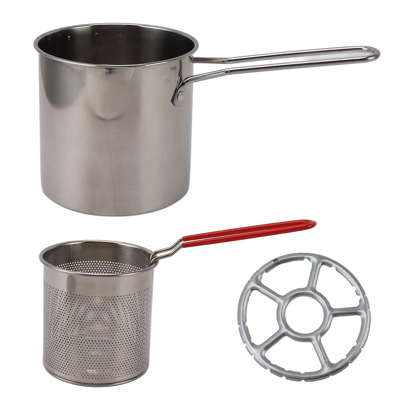 Stainless Steel Frying Pan, High Temperature Resistant, Oil Saving, Mini Portable Metal Frying Pan with Long Handle, 3-Piece Set with Rack