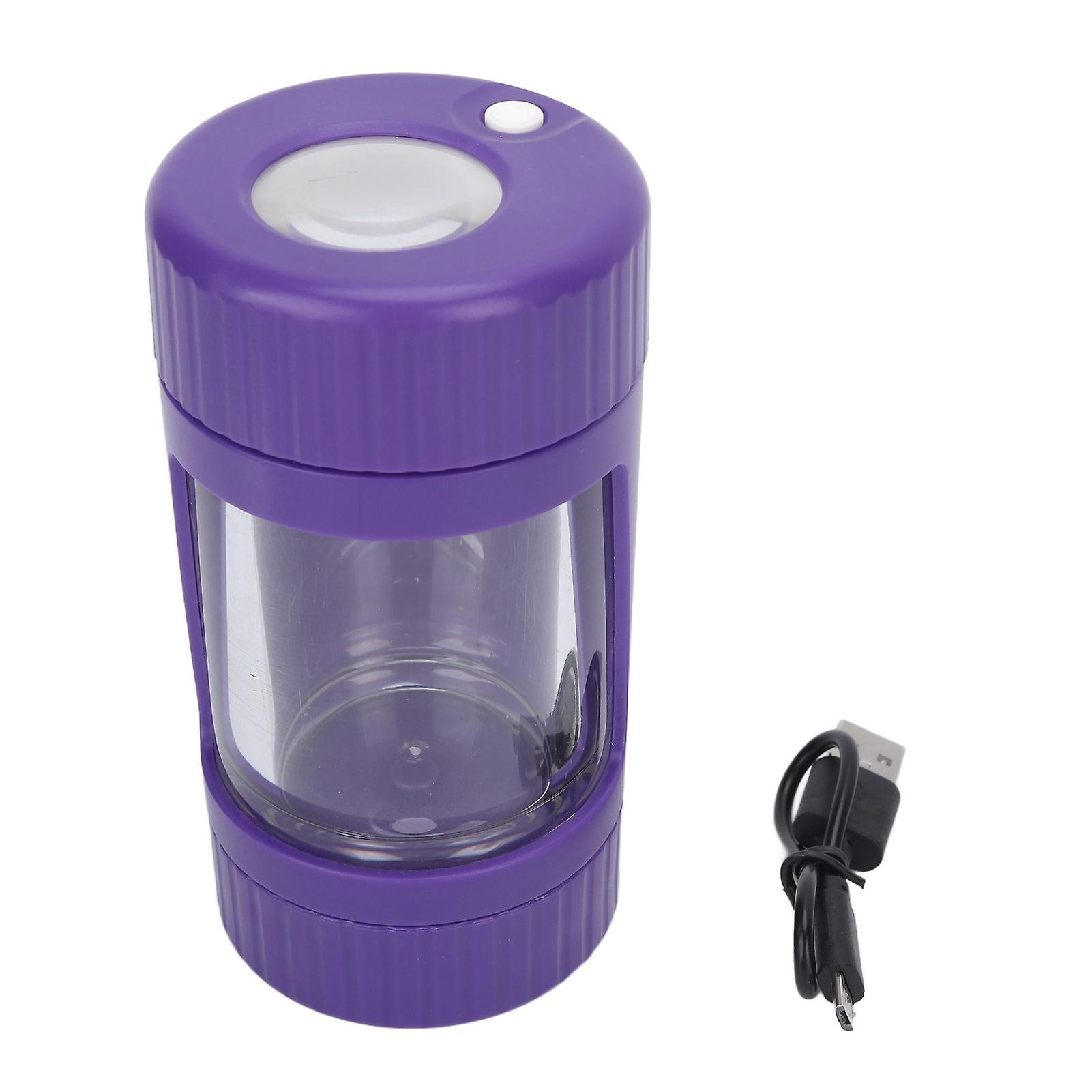 110ML Plastic Seal Storage Jar Container with Stash Container 8X Magnification LED Lights Purple for Tobacco