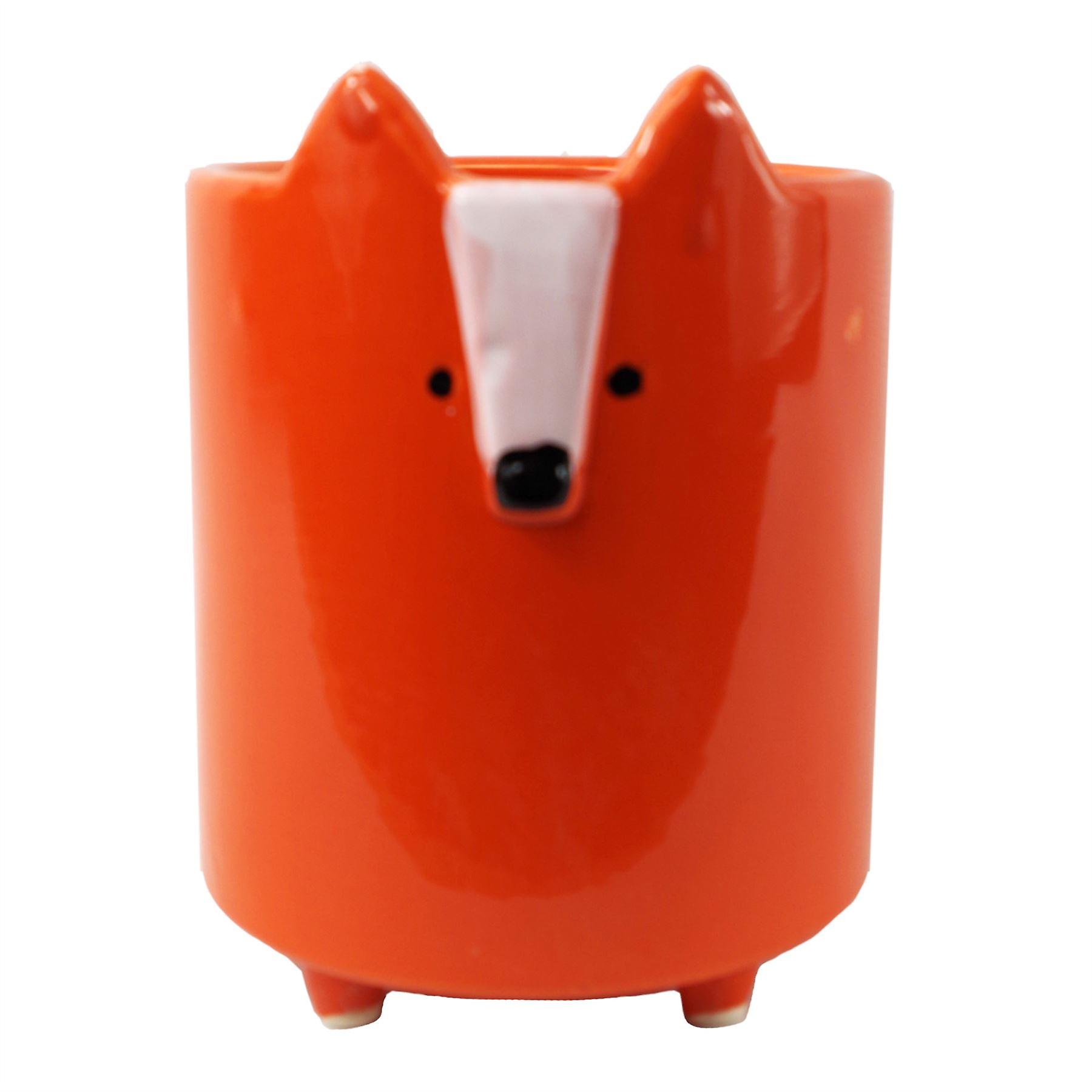14cm Ceramic Orange Fox Planter