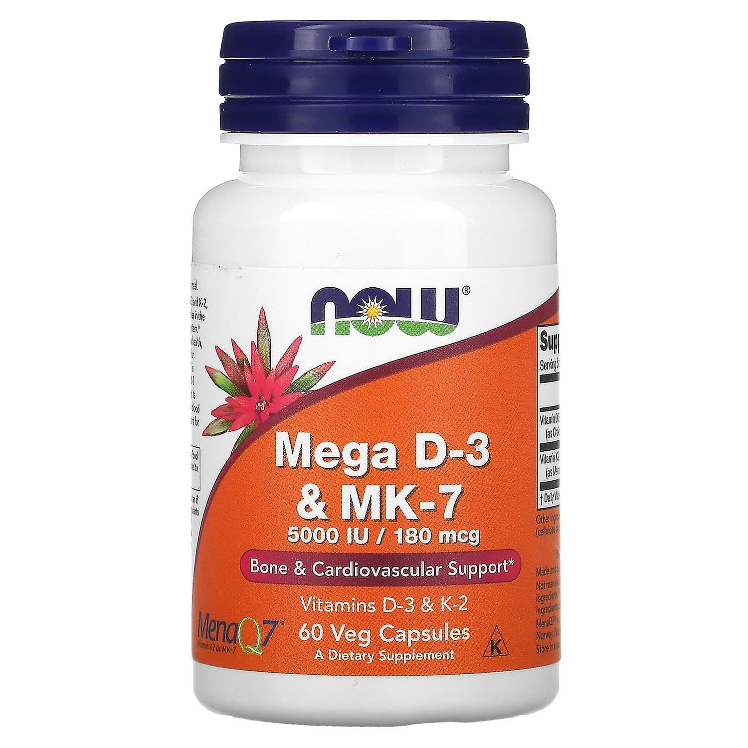 NOW Foods, Mega D-3 & MK-7, 180 mcg (5,000 IU), 60 Veg Capsules