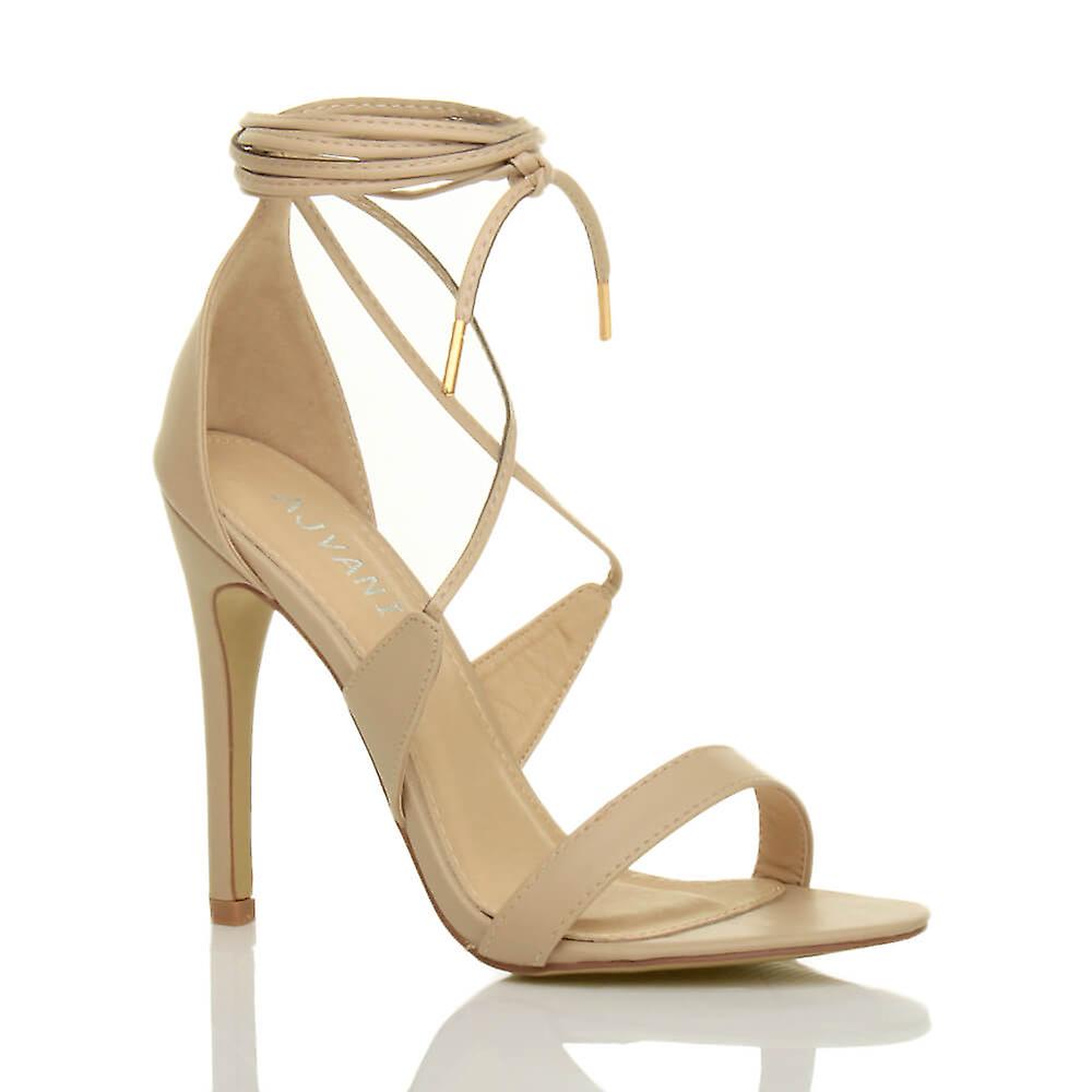 Ajvani womens high heel barely there strappy lace tie up sandals shoes