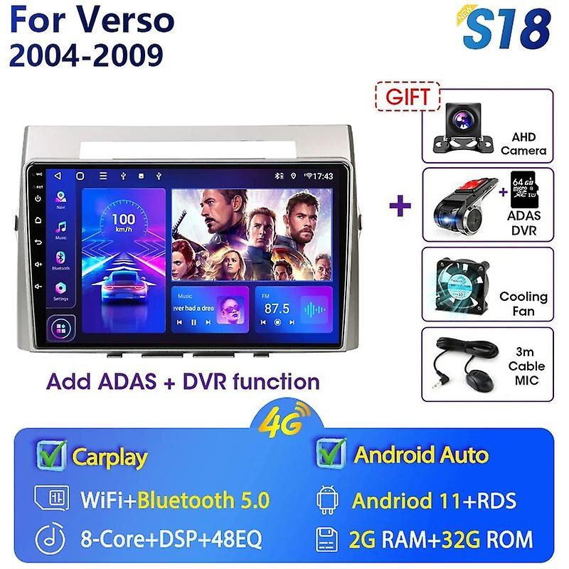 Jmcq Android 11 Car Radio For Toyota Corolla Verso Ar10 2004-2009 2 Din Multimedia Video Player Stereo Carplay 4g Head Unit Gps