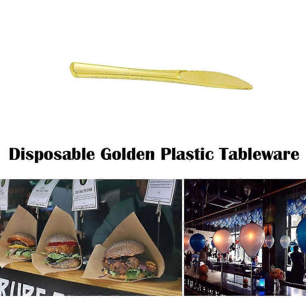 Disposable Gold Color Plastic Tableware Cutlery Spoon Fork Set 25pc Hot Party