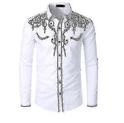 رجل الغربية رعاة البقر قميص مطرز بأكمام طويلة عارضة سليم صالح زر أسفل قميص