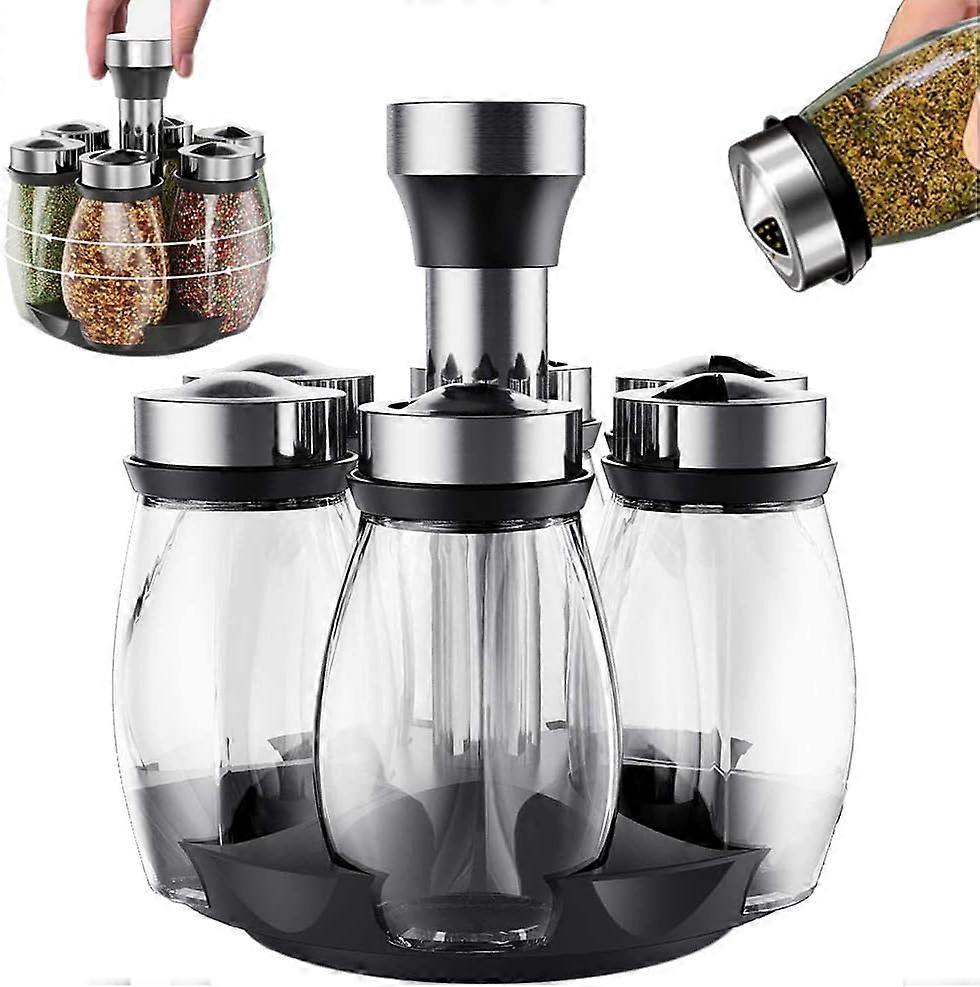 good Rotating Base Seasoning Jar, 360 Round Spice Jars, Spice Jars Storage, Stainless Steel Spice Rack, Spice Rack with 6 Spice Jars, for Storing Herb
