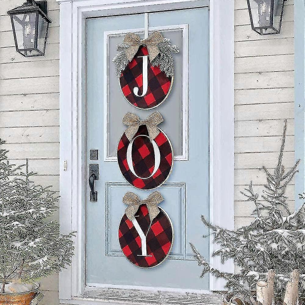 Christmas Decorations - Joy Sign - Buffalo Check Plaid Wreath For Front  Door - Rustic Burlap Wooden Holiday Decor, image size:1000x1000
