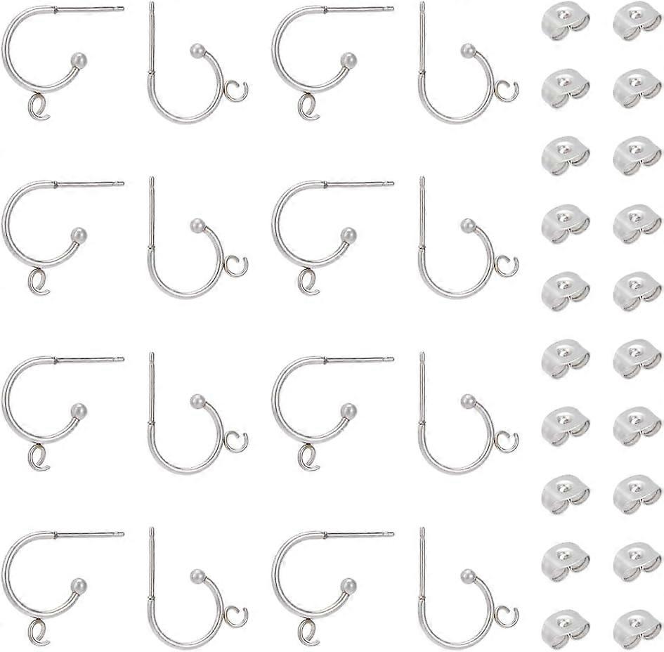 24 Pcs Stainless Steel Ring Stud Earrings Findings Half Hoop Ear Studs with Loops and Ear Nuts Pin 0.7mm for DIY Earring Jewelry Making