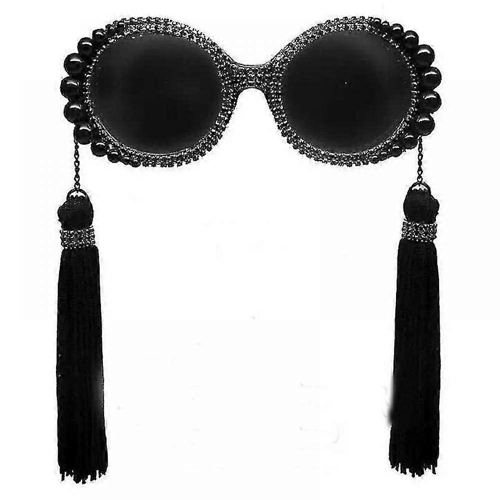 Fringed Pearl Rhinestone Round Sunglasses