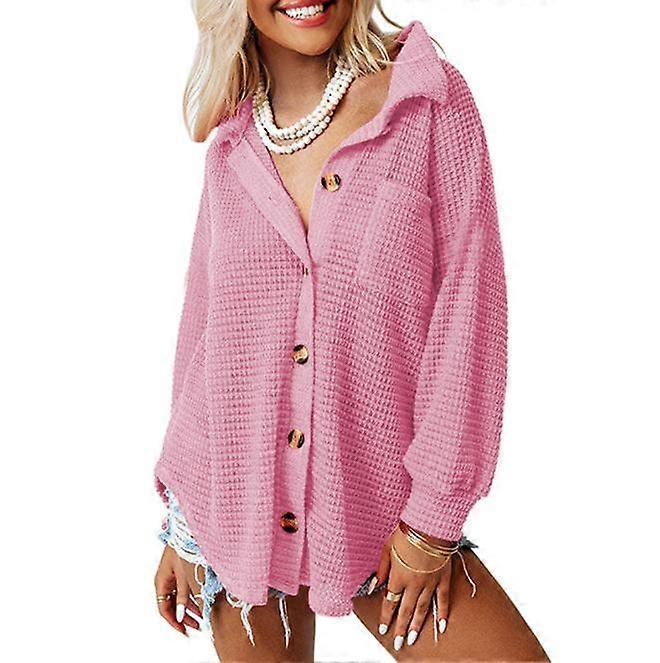 Womens Waffle Knit Shacket Jacket Casual Long Sleeve Button Down Shirts