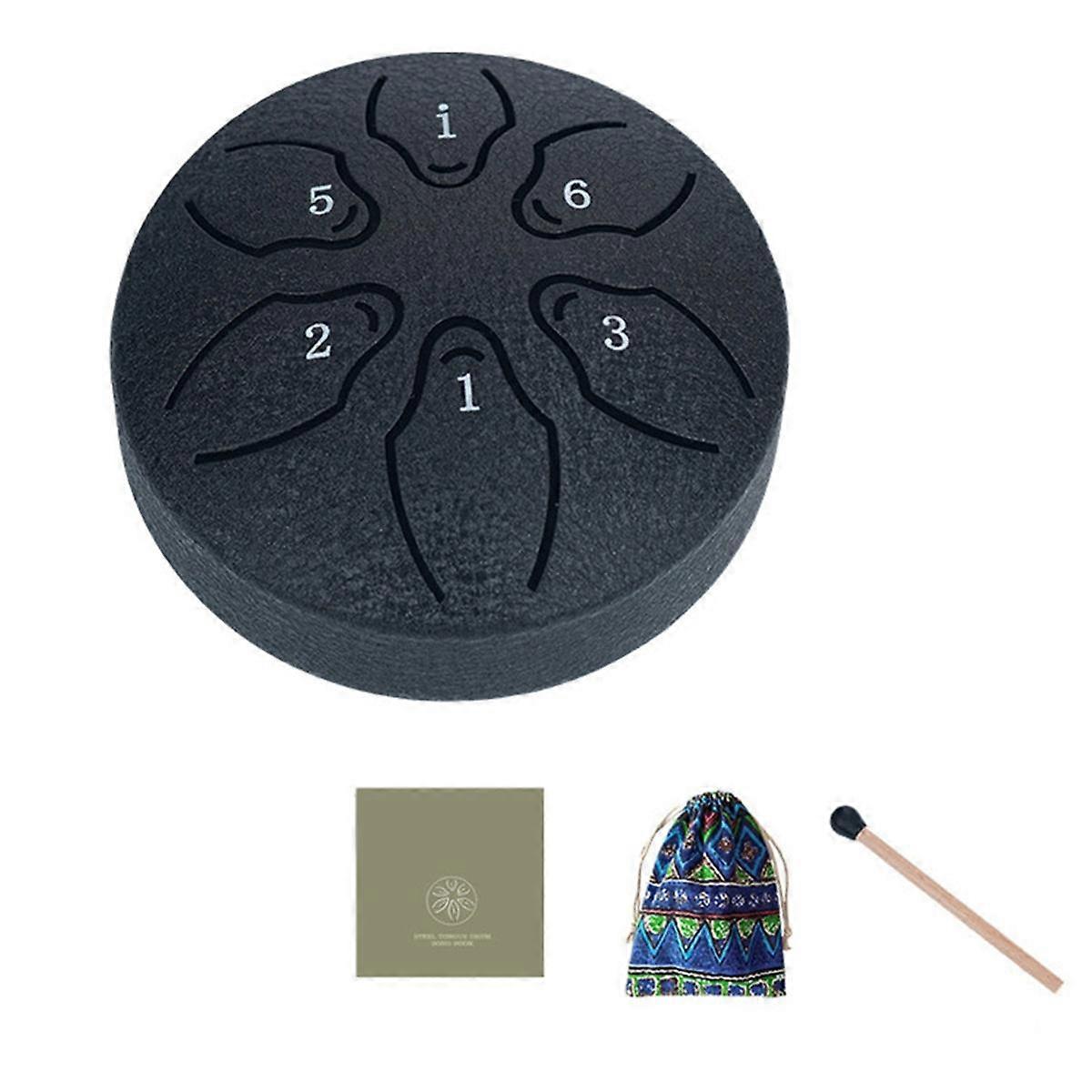 3 Inch 6 Tone Outdoor Steel Tongue Drum Rain Drum Instrument Mini Hand Drum Ethereal Drumstick Blac