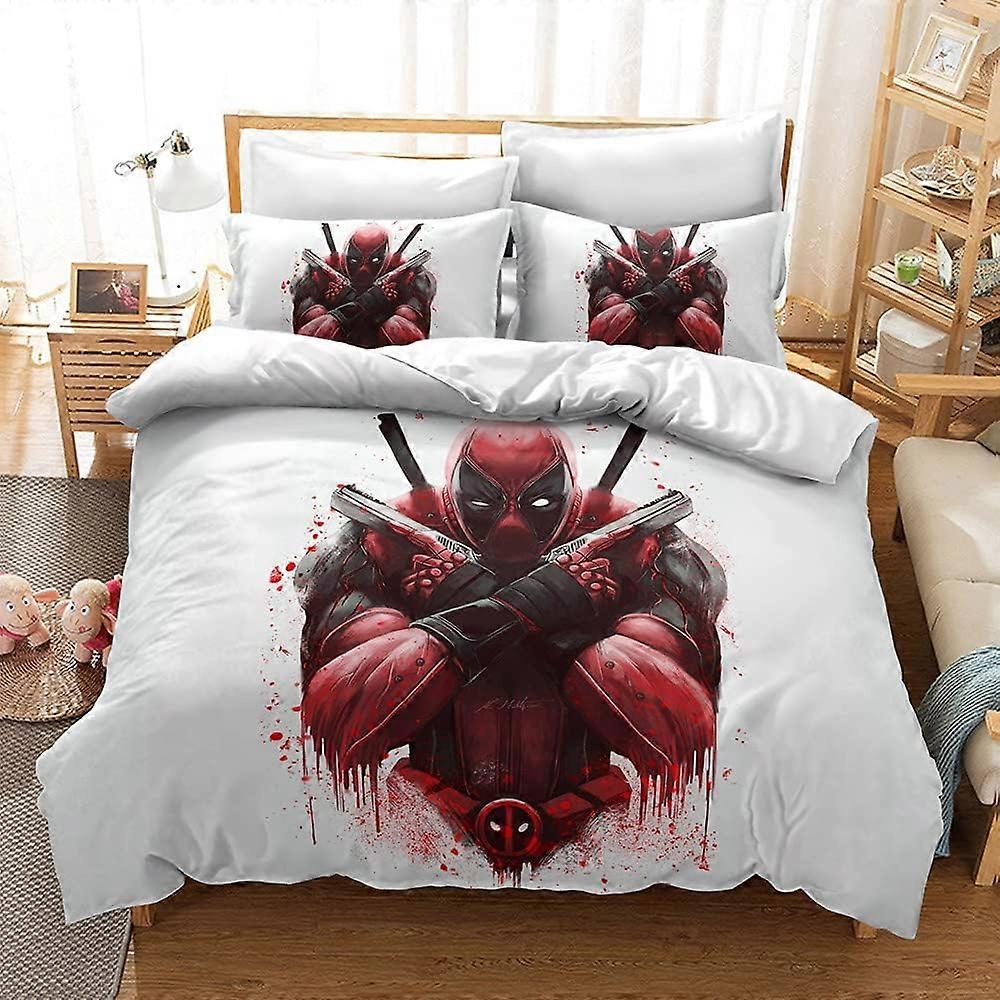 Deadpool Dubbel Dekbedovertrek Set Microvezel Beddengoed Set Ademend Dekbedovertrek met Ritssluiting en 2 Kussenslopen )