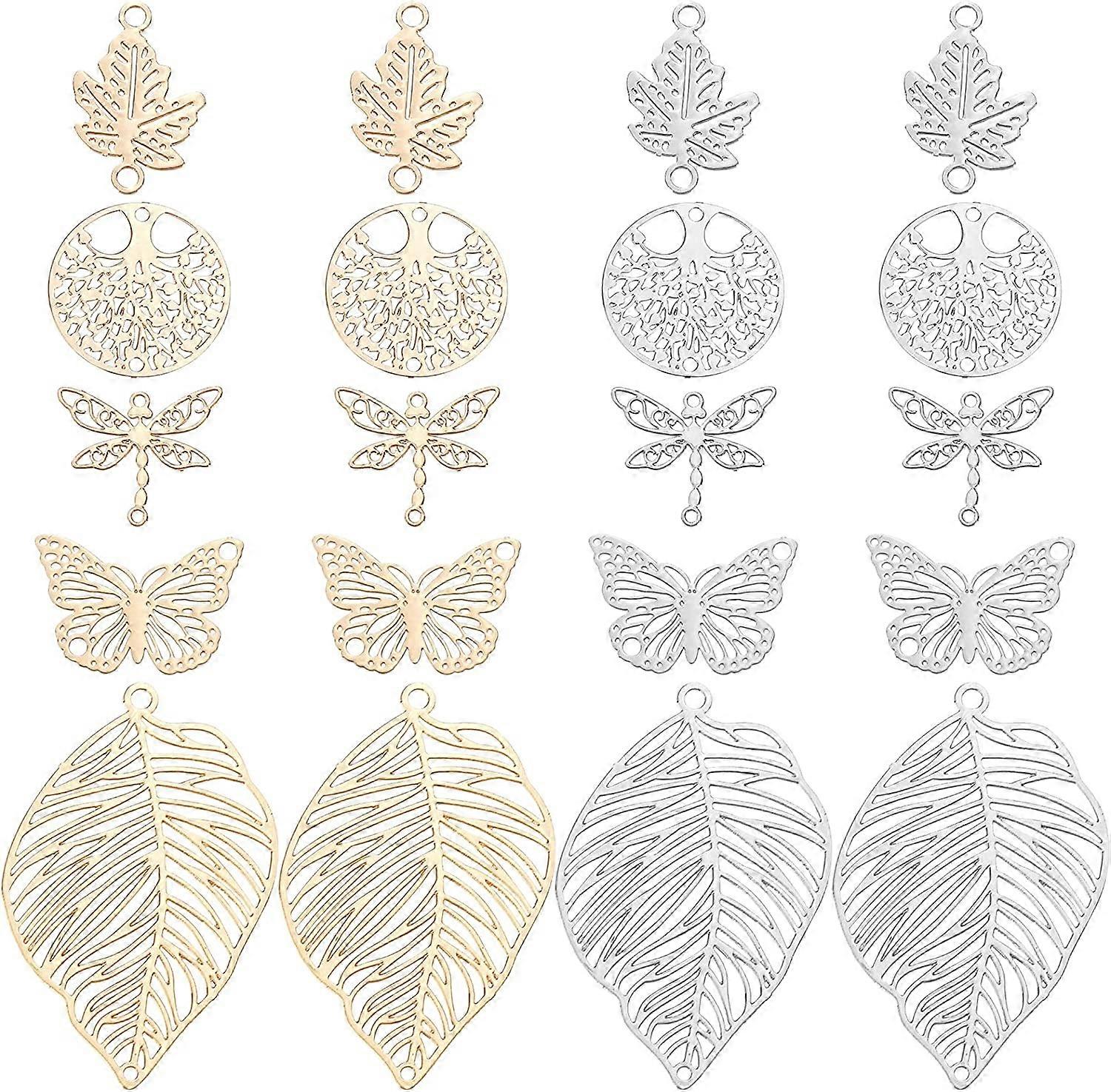 80pcs 5Styles Brass Links Connectors Dragonfly Butterfly Leaf Shape Connector Charms Jewelry Making Etched Metal Embellishments Links for Jewellery Cr