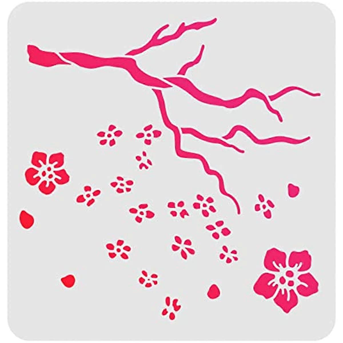 Cherry Blossom Tree Stencils Template 11.8x11.8inch Plastic Cherry Blossom Drawing Painting Stencils Square Flower Reusable Stencils for Painting on W