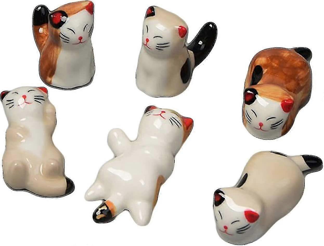 6 Pcs Ceramic Cat Chopsticks Cat Chopstick Rest Ceramic Chopstick Holder Japanese Style
