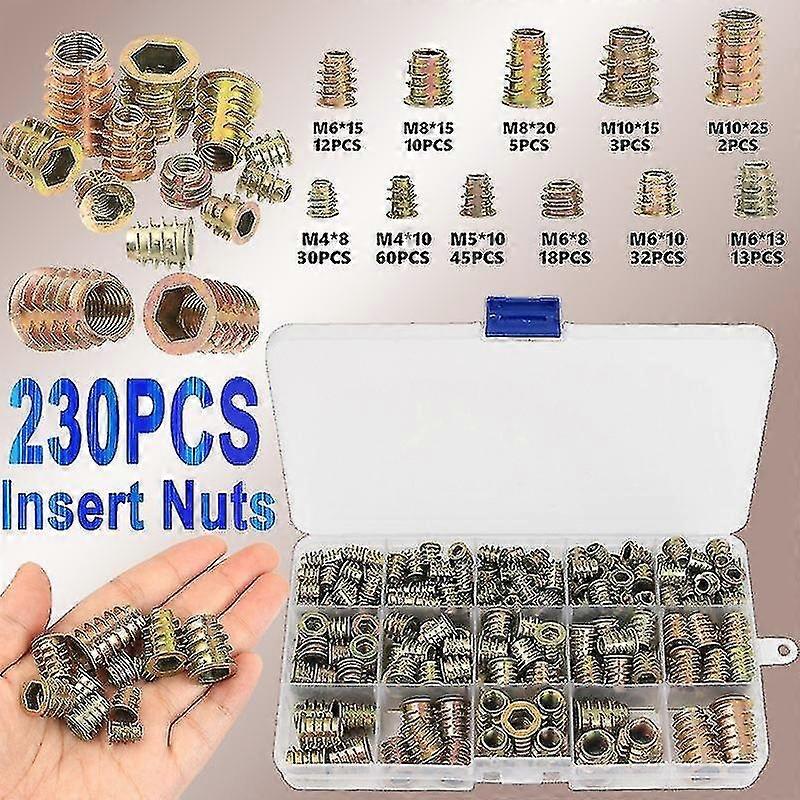 230pcs Screw-in Nuts, M4/m5/m6/m8/m10 Zinc Alloy Sockets, Hex Socket Nut, Drive-in Nuts