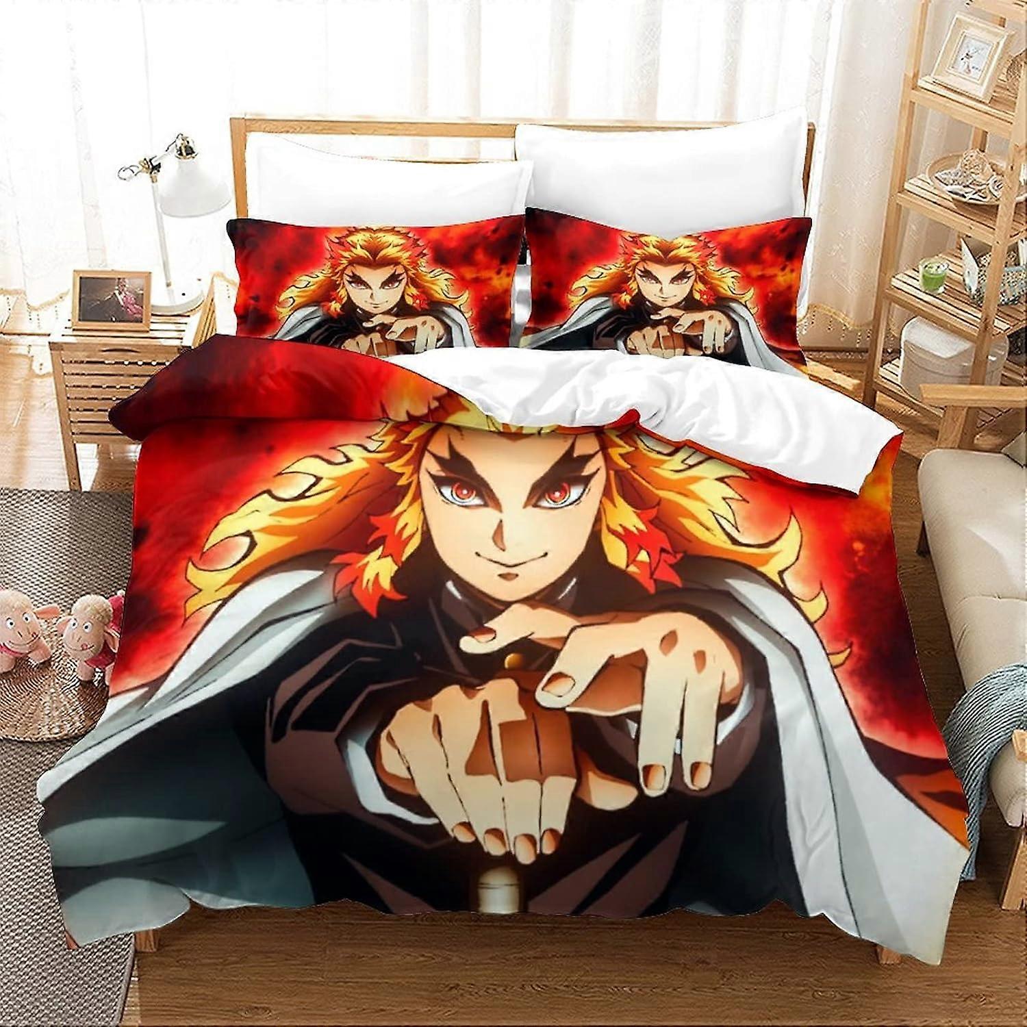 Ghost Slayer Pieces Bedding Set with Duvet Cover and Pillowcase, Digital Print D Animated Characters Microfiber Double 135*200 CM