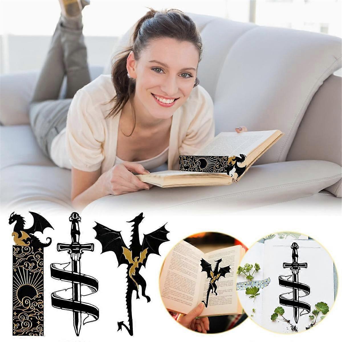 Marque-pages dragon pour homme, accessoires de lecture pour amoureux de la lecture, marque-pages pour la lecture noir et or