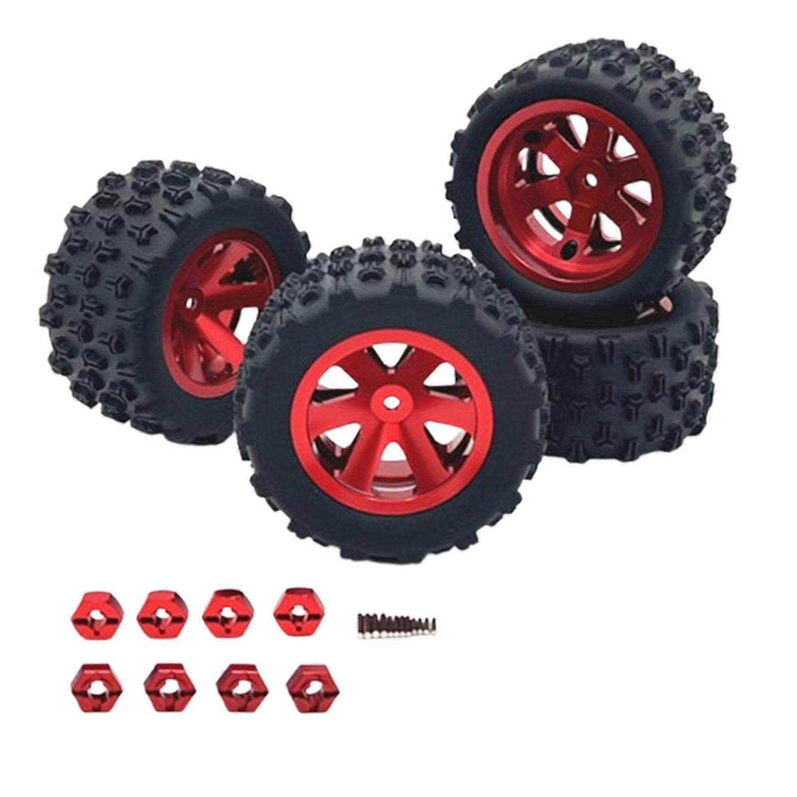 4x RC Räder und Reifen mit 8 Auto Sechskant Radnaben für 1/12 1/14 1/16 1/18 Auto Rot
