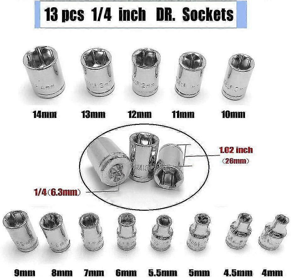 BOEN Lot de 19 douilles SAE à ipact profond 1/2, 3/8-1-1/4, acier Cr-V, extensions, joint