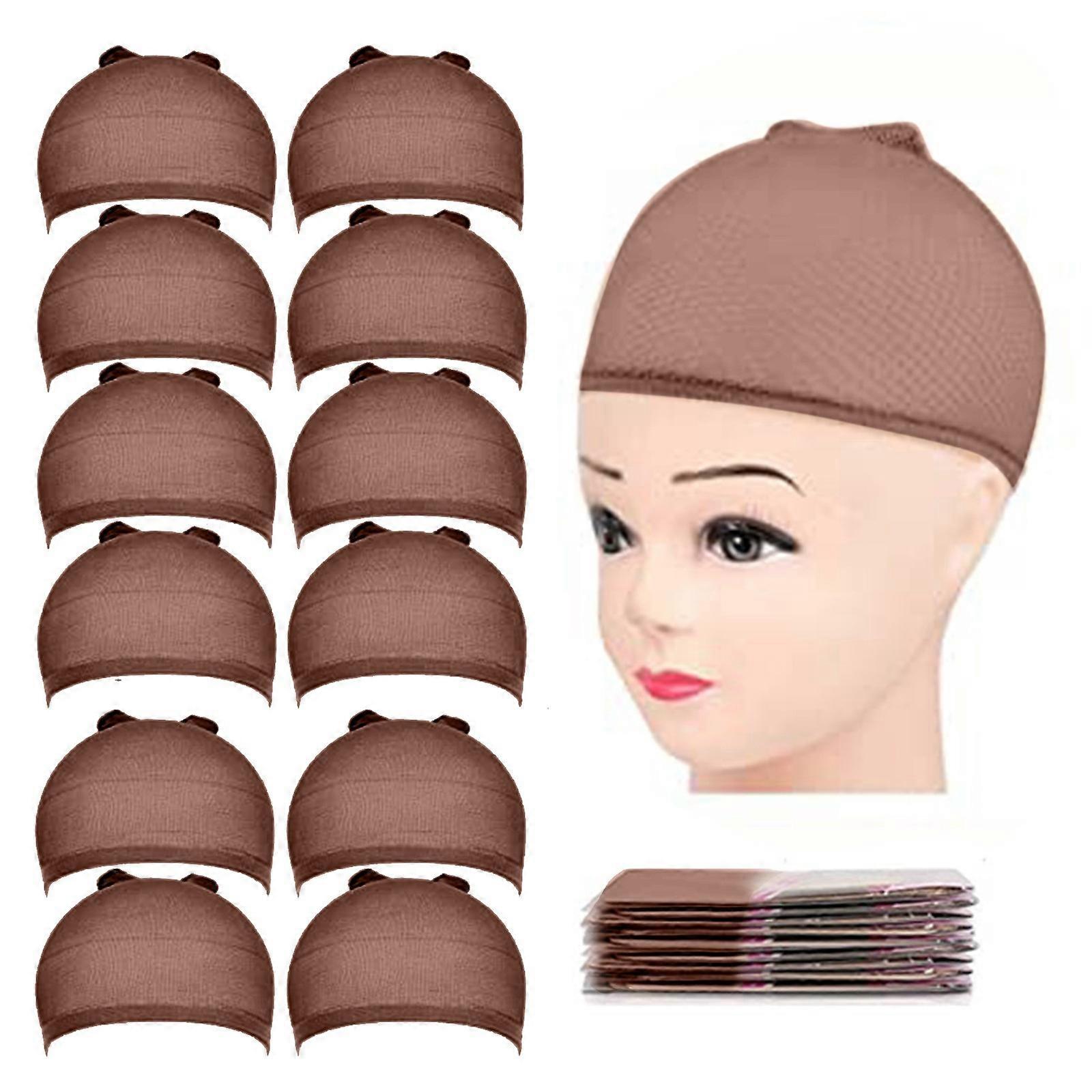 Wig Hair Net One Head Through Stockings Net Cap 12Pcs (Dark Brown)