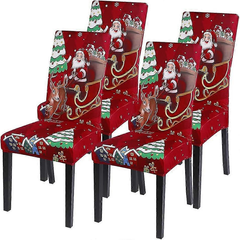 Ride Deer Santa Claus Removable Washable Elastic Spandex Chair Cover 4pcs