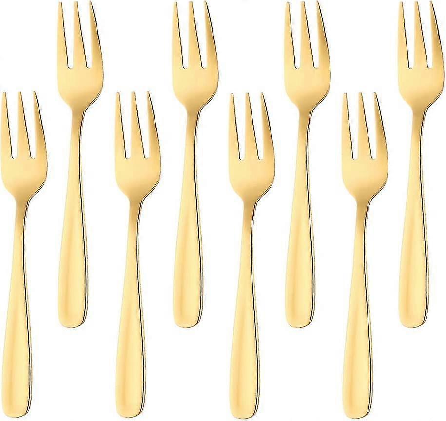 Stainless Steel Cake Fork 3 Prong Fruit Fork, 8-piece Gold Fork Set Mirror Polis