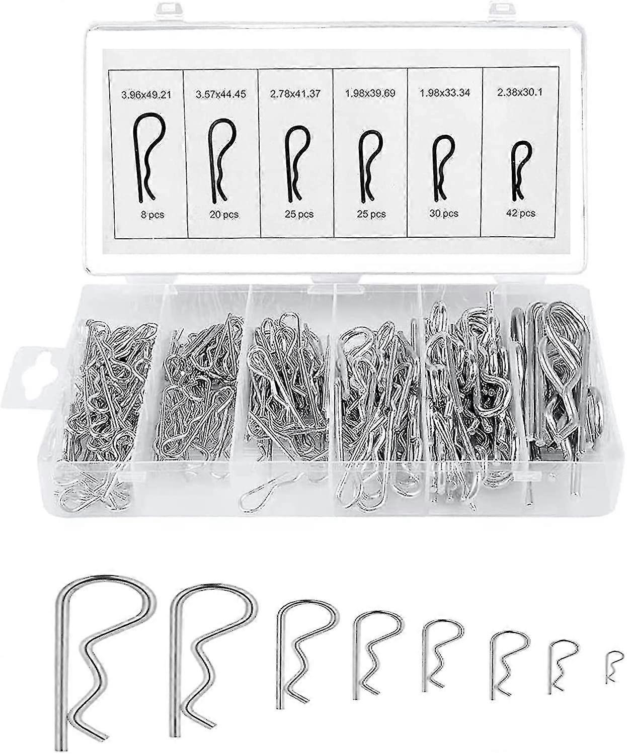 150 Pcs Cotter Pins Stainless Steel R Cotter Pin Heavy Duty Zinc Plated Spring Loaded Cotter Pin R Clips 6 Size Hair Pin Fastener Pin Assortment Kit F