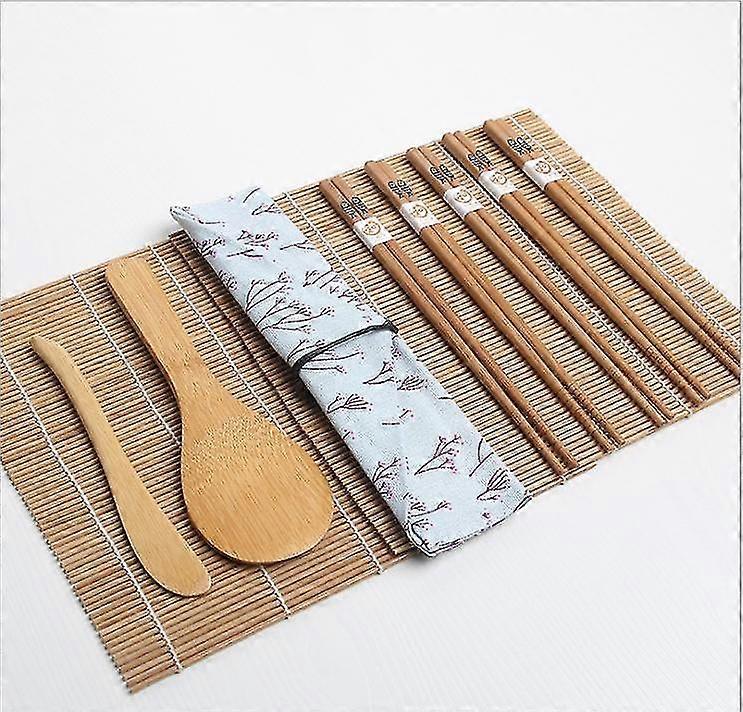 Sushi Making Kit, Bamboo Sushi Mat, Including 2 Sushi Rolling Mats, 5 Pairs Of Chopsticks, 1 Paddle, 1 Spreader, Exquisite Cloth Bag Beginner Sushi K
