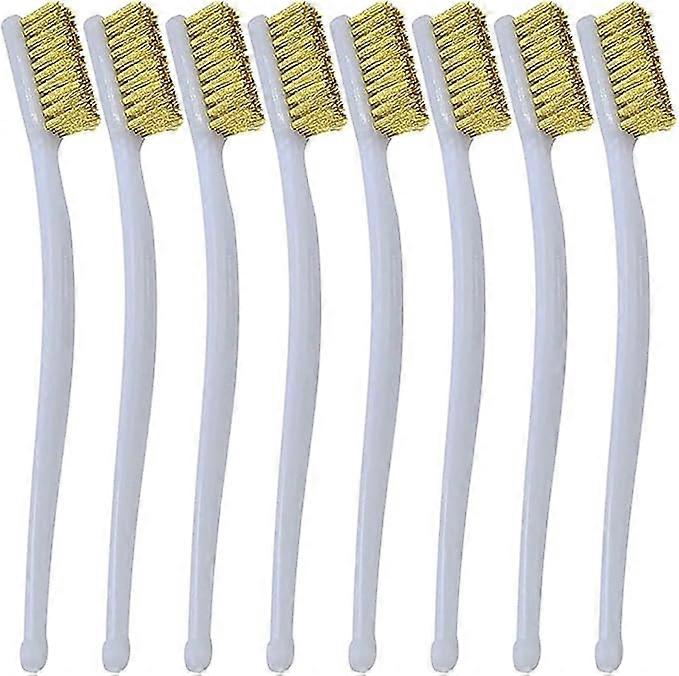 8 Pcs Mini Copper Wire Toothbrushes with Plastic Handles for Cleaning Dirt, Welding, Rust