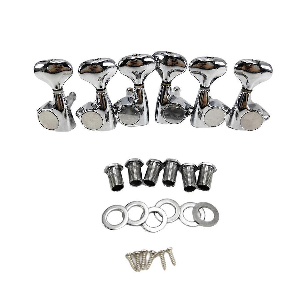 6 Pcs Small Fish-Tail Button Sealed-Gear String Tuning Pegs Tuners Machine Heads for Acoustic Electric Guitar Silver