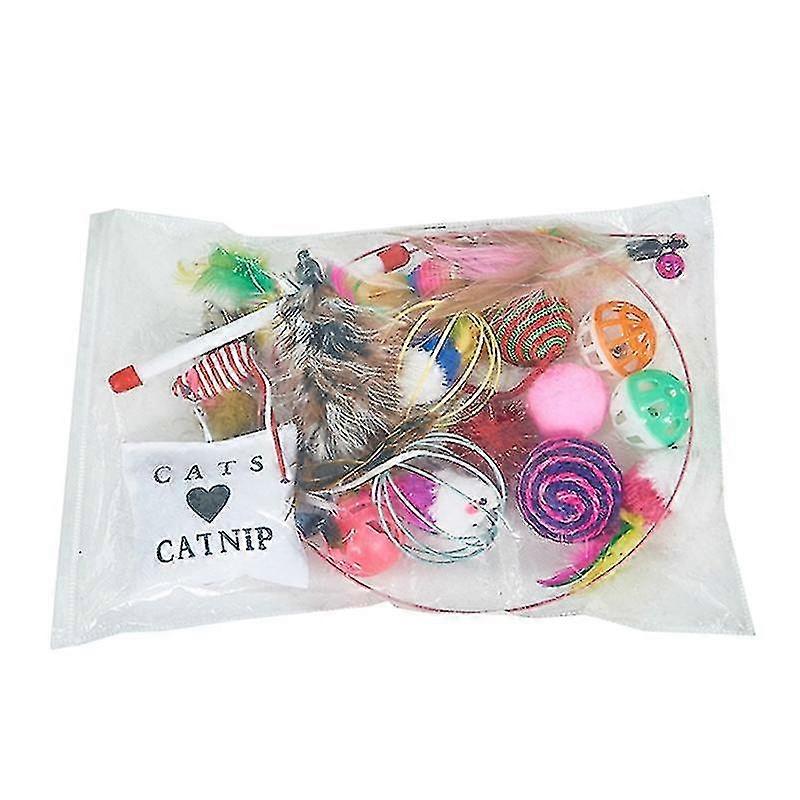 20 Pcs Cat Interactive Feather Bell Ball Teaser Stick Mouse Fish Shape Funny Cat