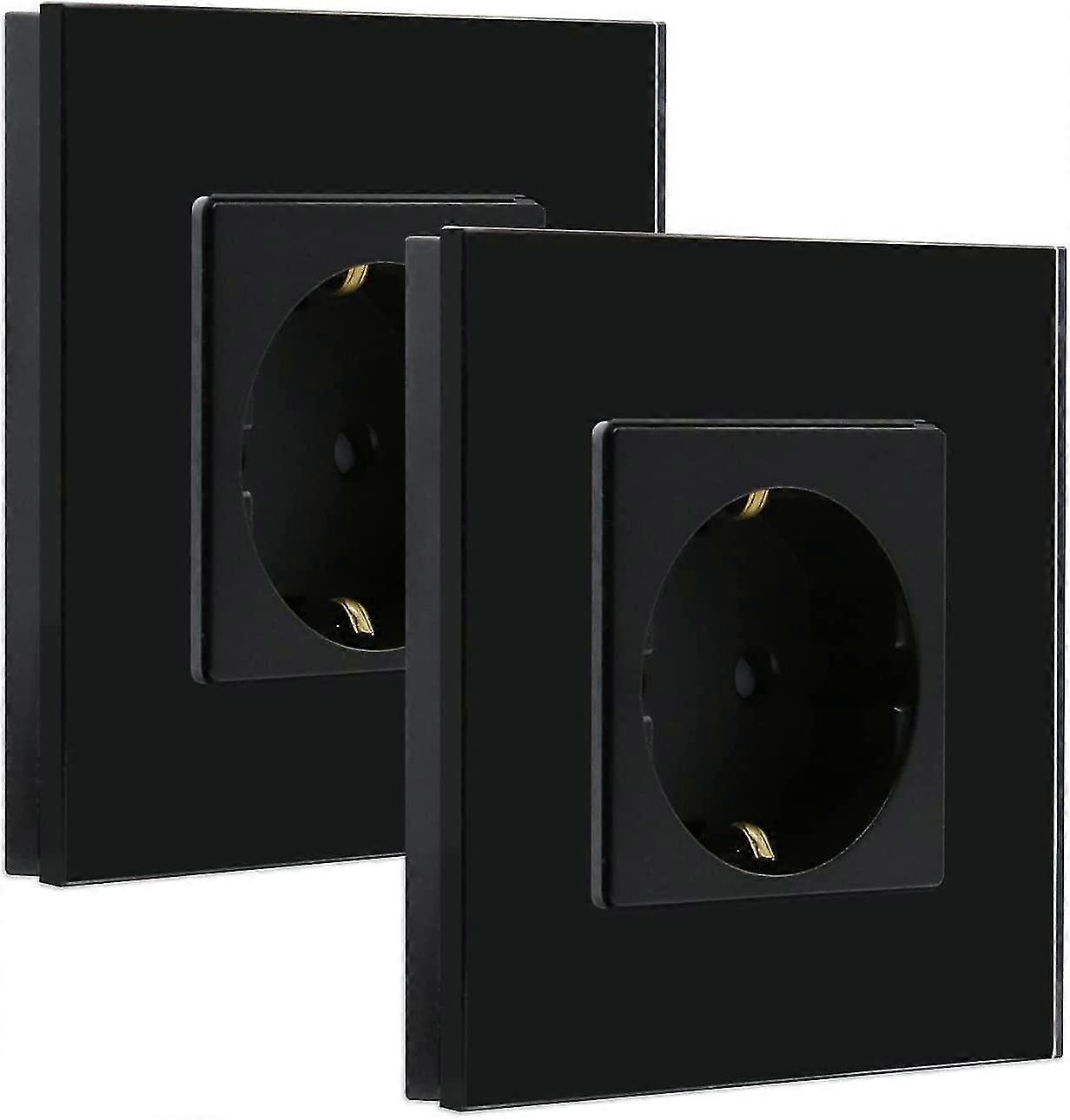 Socket, 1 Compartment Flush-mounted Socket, Crystal Glass Wall Socket Black, 16a Protective Contact Socket 86mm (2 Pack)