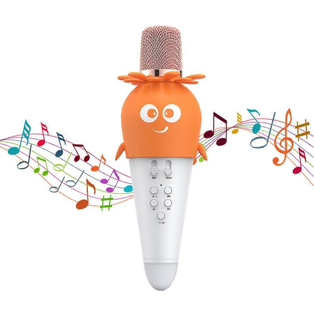 K5 Kids Bluetooth Microphone ABS+Silicone Carrot Shape Singing Mic, English Version - White+Orange