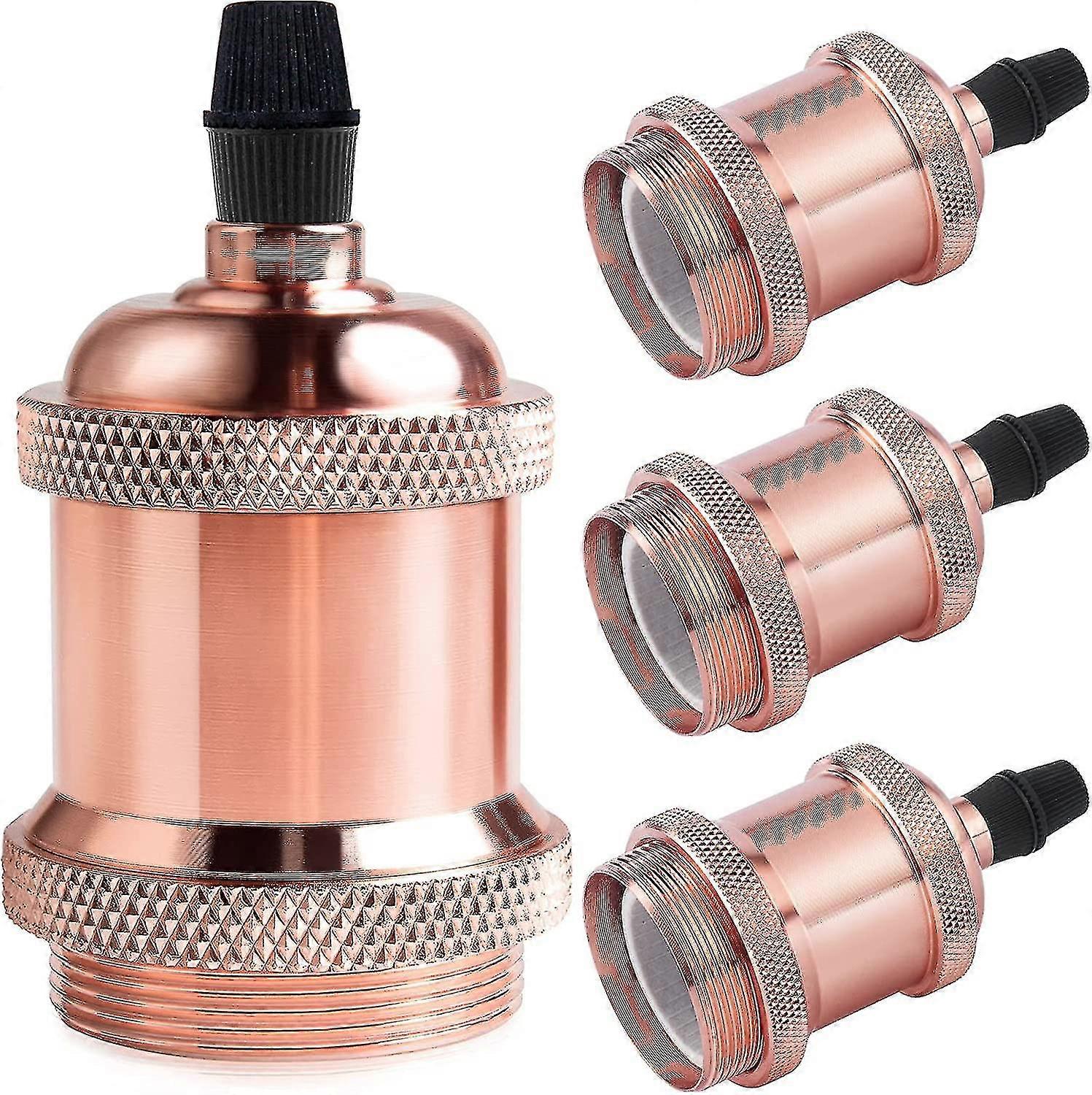 Vintage E27 Lamp Socket, Edison Retro Pendant Lamp, Solid Ceramic Adapter, 4 Pieces Rose Gold Socket