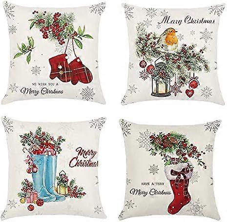 Linnen decoratief kussen, 4 stuks Kerst kussensloop, decoratieve kussensloop, Kerstmis kussensloop, Kerst Rendier, Kussensloop Kerstmis M