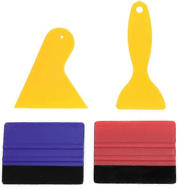 4pcs Felt Edge Squeegee Car Wrapping Tool Kits, With Straight Scraper